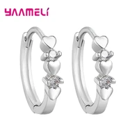 new hot sale fashion 925 sterling silver crystal circle hoop earring for women girls kids love heart shaped trendy party jewelry