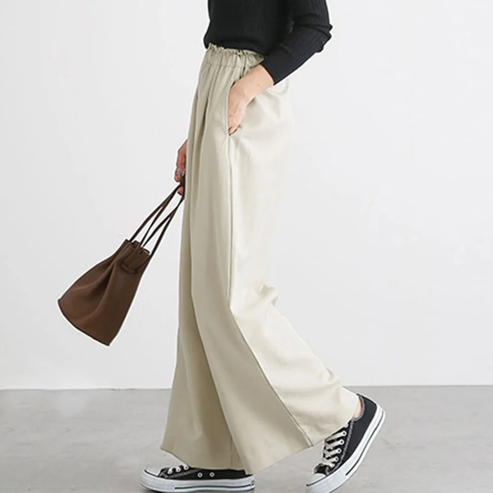 

Casual Pants Women 2021 Summer Fashion Korean Wide Legs Lady Trousers Loose Solid High Waist Pockets Khaki Female Pants