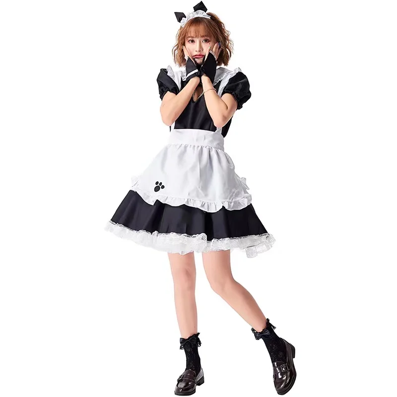 

Black Women Kitty Maid Cosplay Female Halloween Housekeeper Waitress Costumes Carnival Purim Nightclub Bar Role Play Party Dress