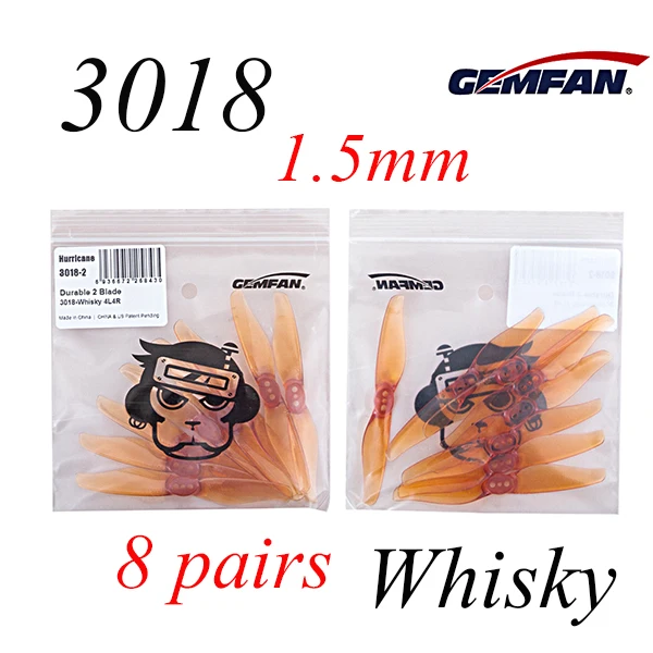 Gemfan ураган 3018 3x1,8 3 дюймов 2 лопастями 1,5 мм/2,0 мм отверстие Т-образная оправа телескопического для дрона с дистанционным управлением с несколькими несущими винтами Запчасти аксессуары - Цвет: 8Pairs  1.5mm Whisky