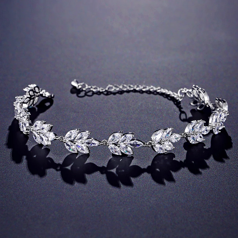 FEEHOW летний дизайн Блестящий CZ цирконий форма листа цепочка браслеты для женщин