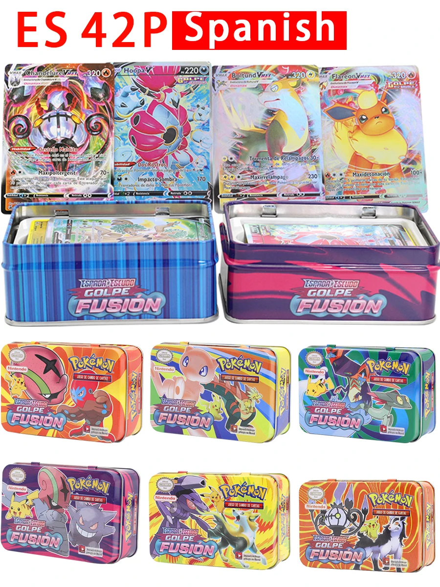 Аниме 42 шт. испанские Карты Покемон железная металлическая коробка TAKARA TOMY