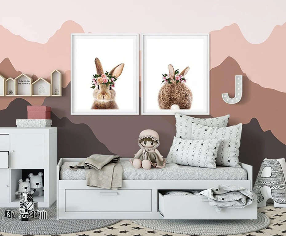 Кролик BunnyTail лесной животный детский Декор цветок холст картина девушки плакат печать стены Искусство картина Детская комната Домашний декор
