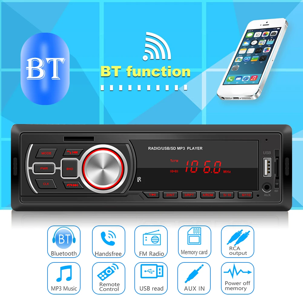 

AUX-Input FM Radio Auto Stereo 5208E Auto Audio Central FM Car Stereo Head Unit Bluetooth-compatible TF Card USB Flash Drive