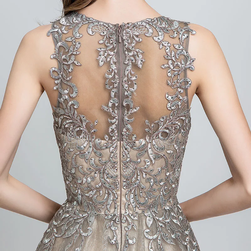 Элегантные вечерние платья Длинные мокко тюль Длина до пола Vestidos De Festa Longo o-образным вырезом ручной работы Вышивка Вечерние платья для выпускного вечера CC560