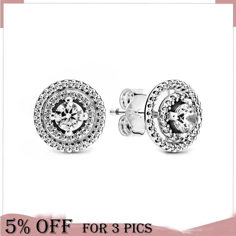 

Hot Sale Sparkling Halo Stud Earrings New Arrival 925 Sterling Silver Earring Women Silver Jewelry Mother's Day Gift