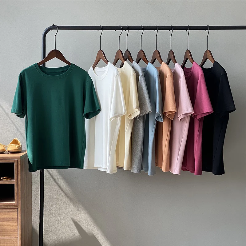 

Sister Fara Summer 2021 Pure Cotton O-Neck T-shirt for Women Short Sleeve Loose Solid Tees Female Fashion All-match Casual Tops