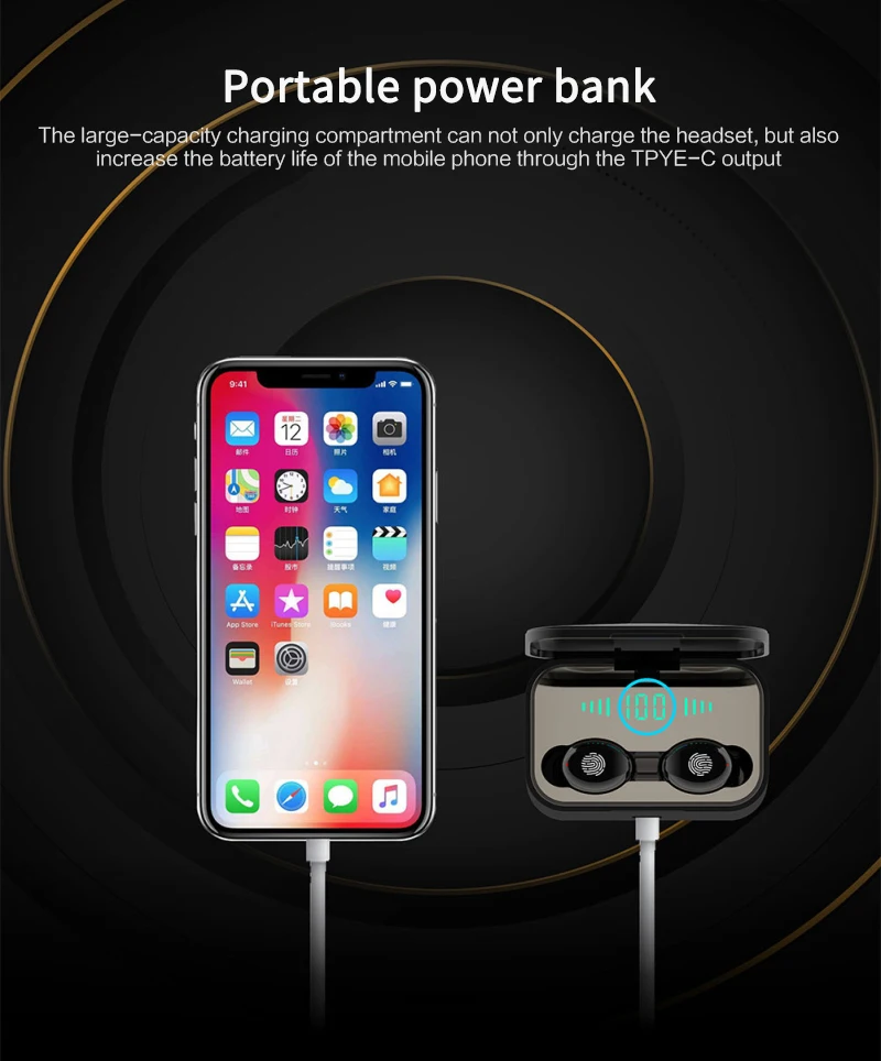 

T8 TWS Wireless Bluetooth Earphone Headphone Touch Stereo Noise-Reducing Waterproof Volume Control HD Call Earphones