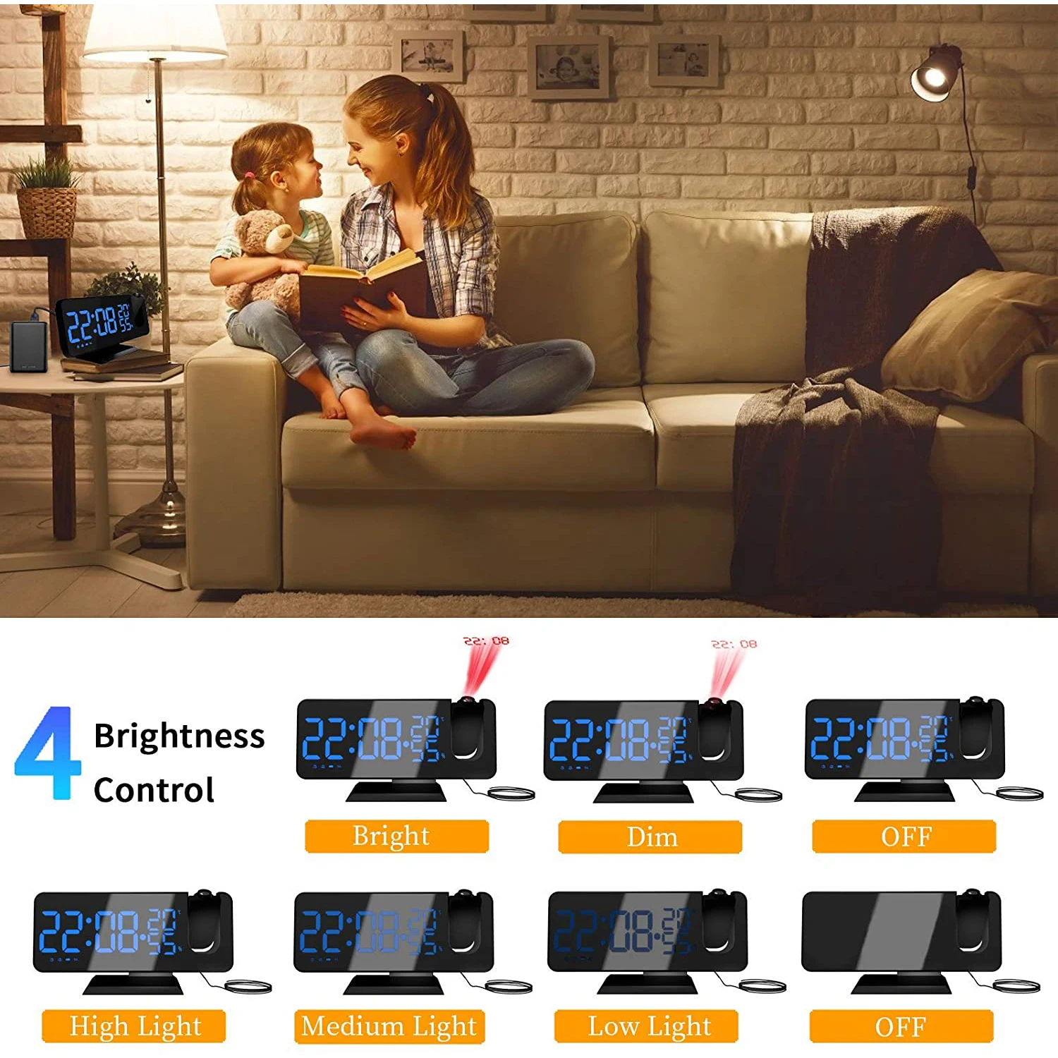 akabell new 3d projection alarm clock fm radio digital clock with usb charger large mirror led display alarm clock auto dimmer free global shipping