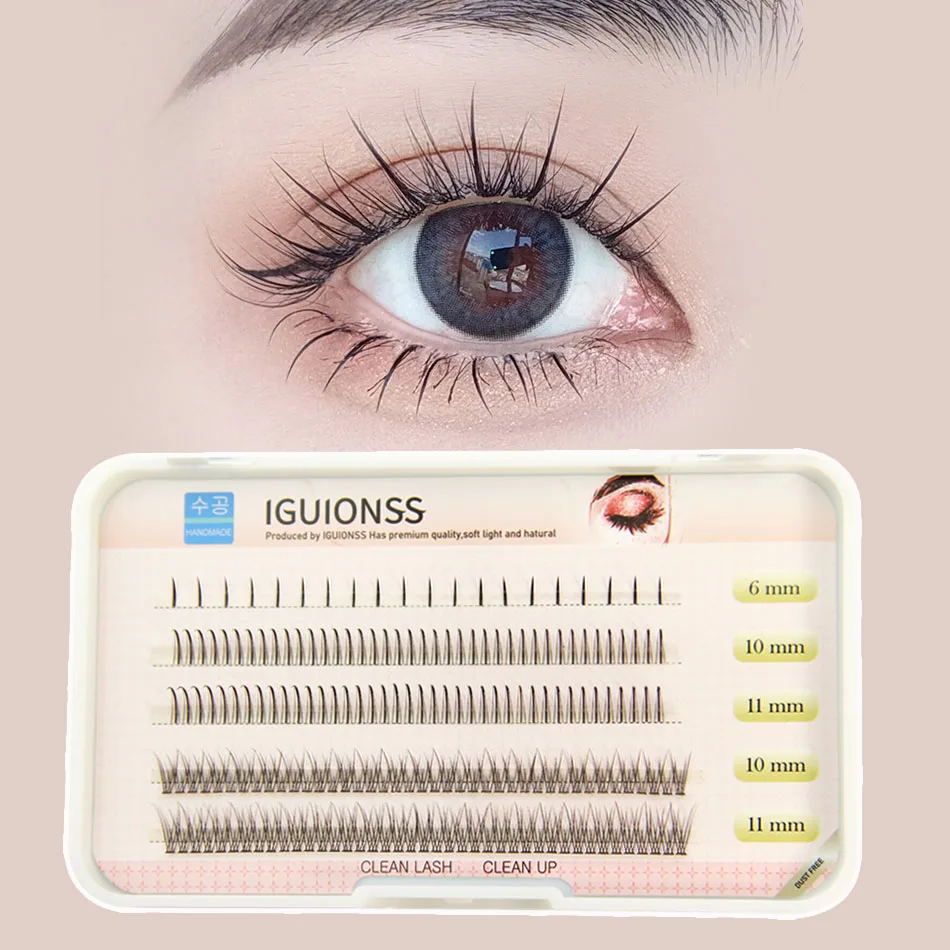 

IGUIONSS 5 rows 192 pcs Eyelashes Single Cluster Self-Grafting Fairy lashes Type A Fishtail Lashes 6-11mm Mixed Pack C Curl