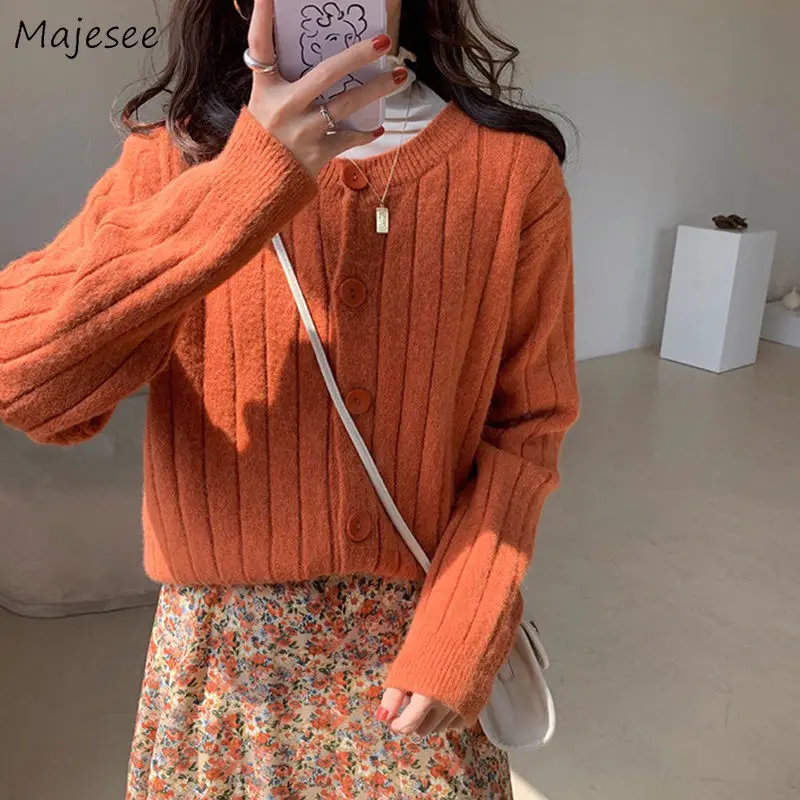 

Cardigans Women Autumn Knitted Solid Single Breasted Casual Simple Soft College Style Fashion Chic Korean Lady Loose Sweaters
