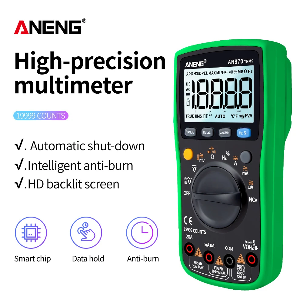 ANENG AN870 Smart Handheld Digital Multimeter Transistor Tester Voltimetro Capacitance Meter Diode Tester with LCD Display