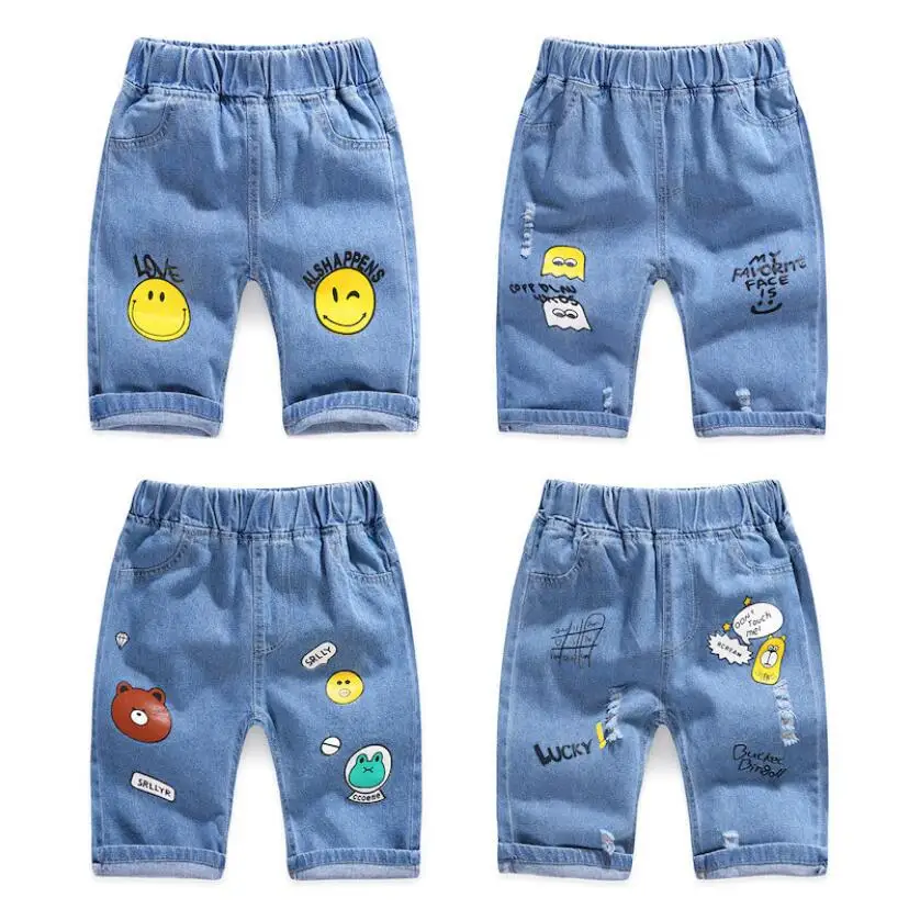 Летние штаны для маленьких мальчиков хлопковые джинсы с милым