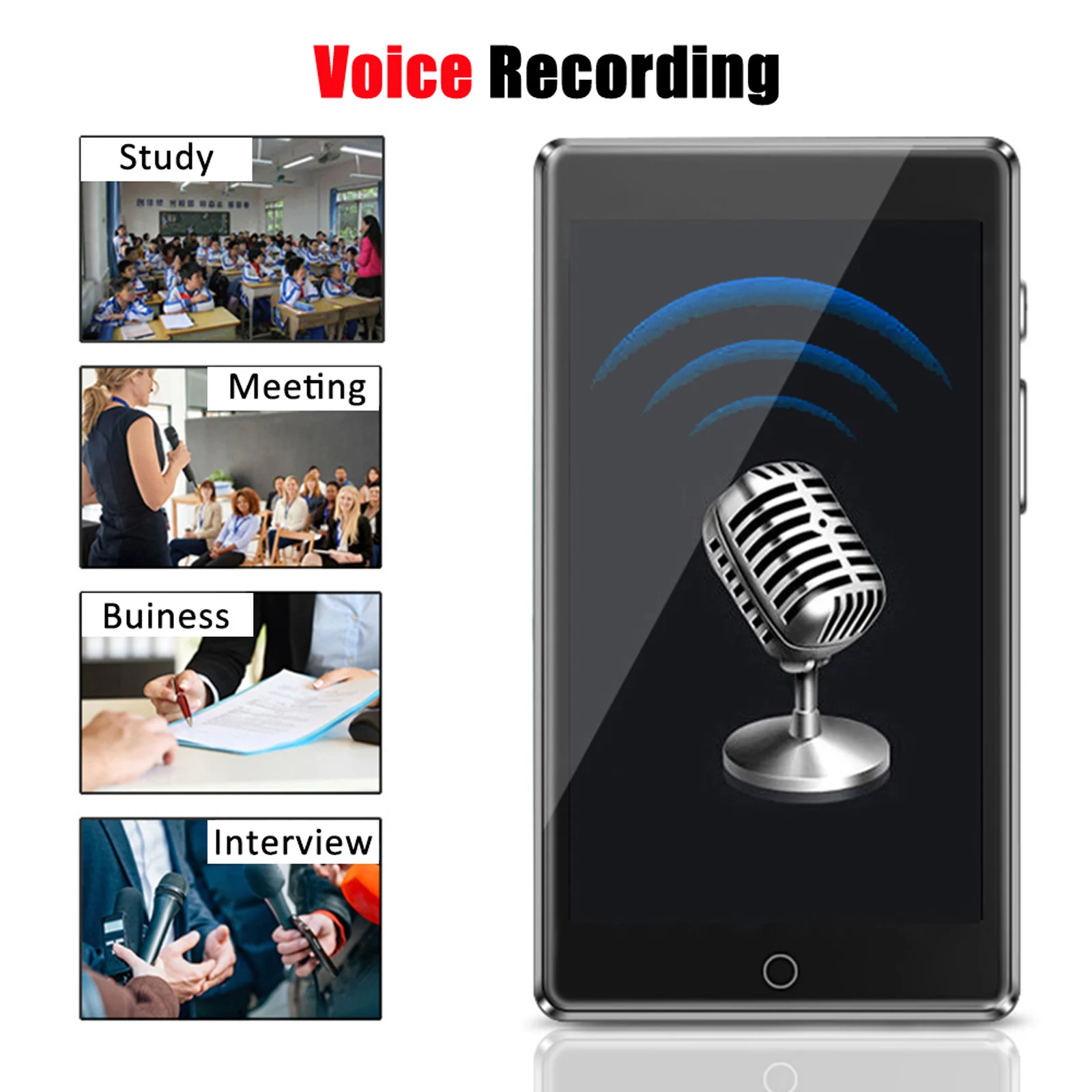 RUIZU H1 8GB MP3 Player Full Touch Screen BT5.0 Portable Digital Music FM Radio Receiver Recording with Mic Headphones | Электроника