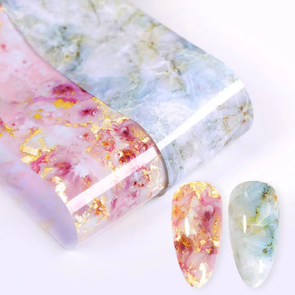 

50% Hot Sale Marble Stained Starry Nail Art Sticker Pink Blue Foil Manicure Transfer Decals