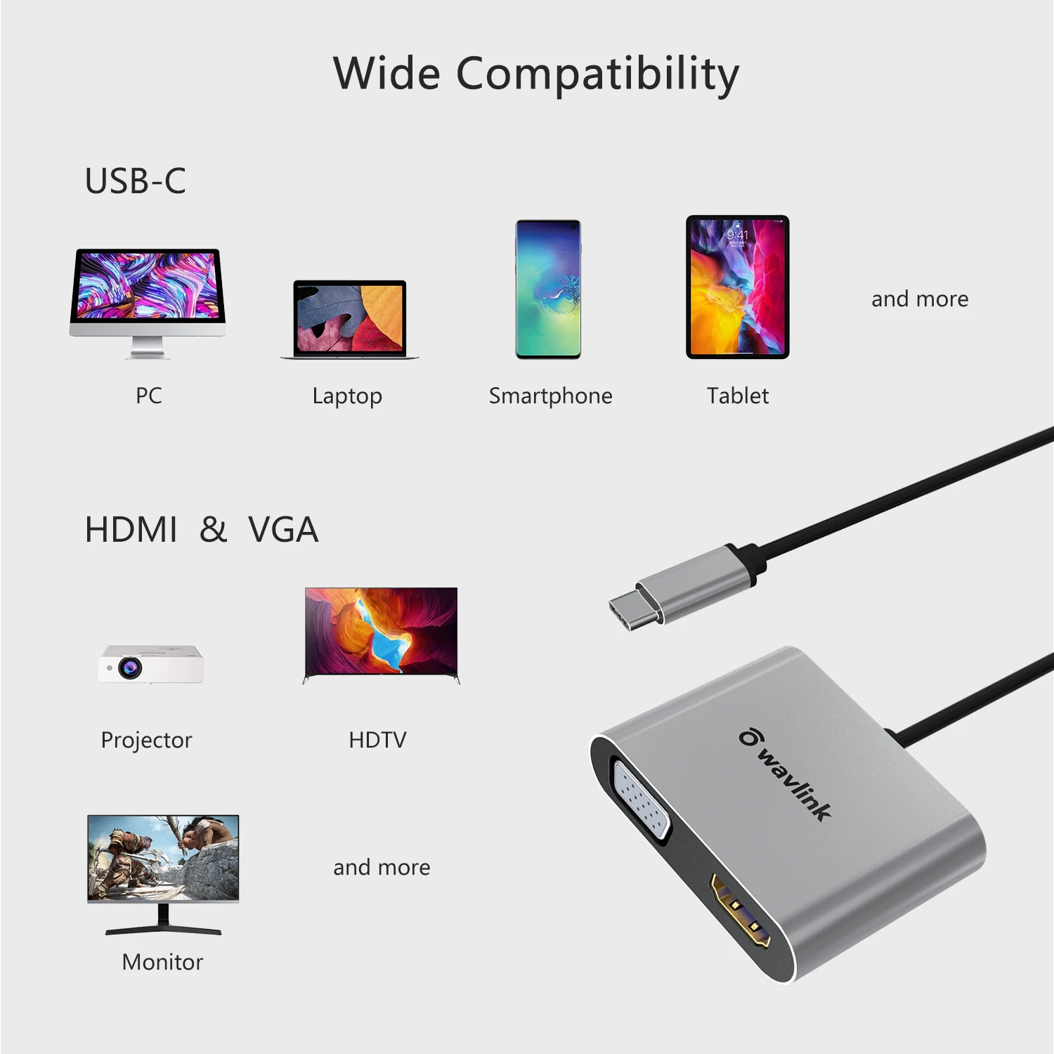 Wavlink USB C к VGA адаптер HDMI-совместимый тип-c двойному HDMI дисплей сплиттер конвертер