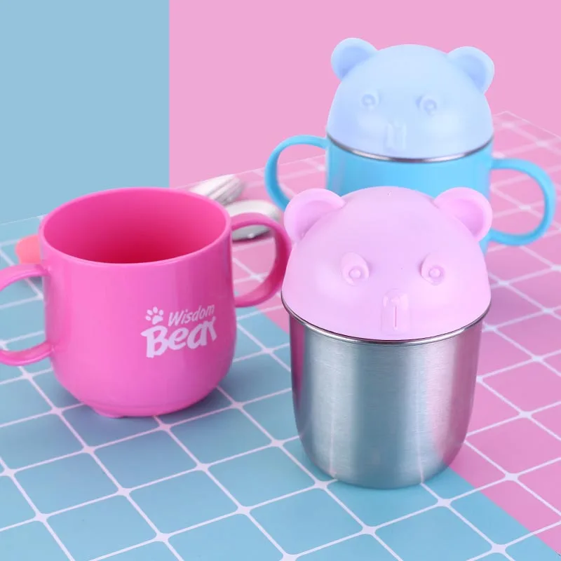 240 мл мультфильм Медведь ребенка термос чашка младенческой молоко с ручкой
