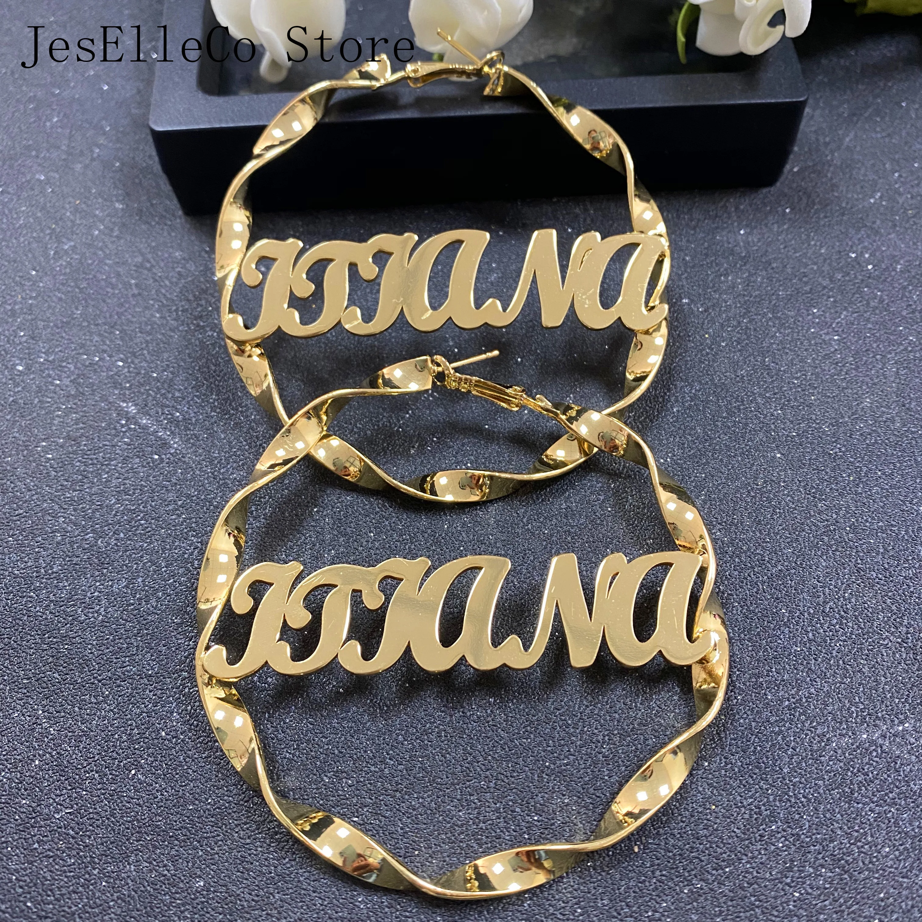 

Bamboo Hoop Earrings Customizable Customize Name Earrings Bamboo Style Custom Earrings Statement