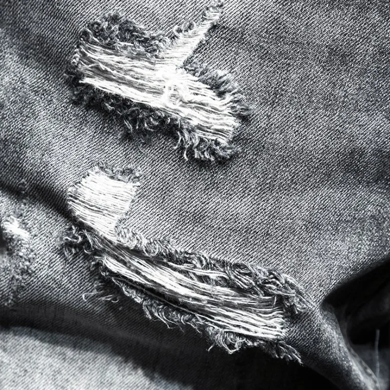 

Summer New Denim Shorts Men Fashion Hole Ripped Knee Length Jeans Breeches High Street Black Washed Cotton Shorts Plus Size