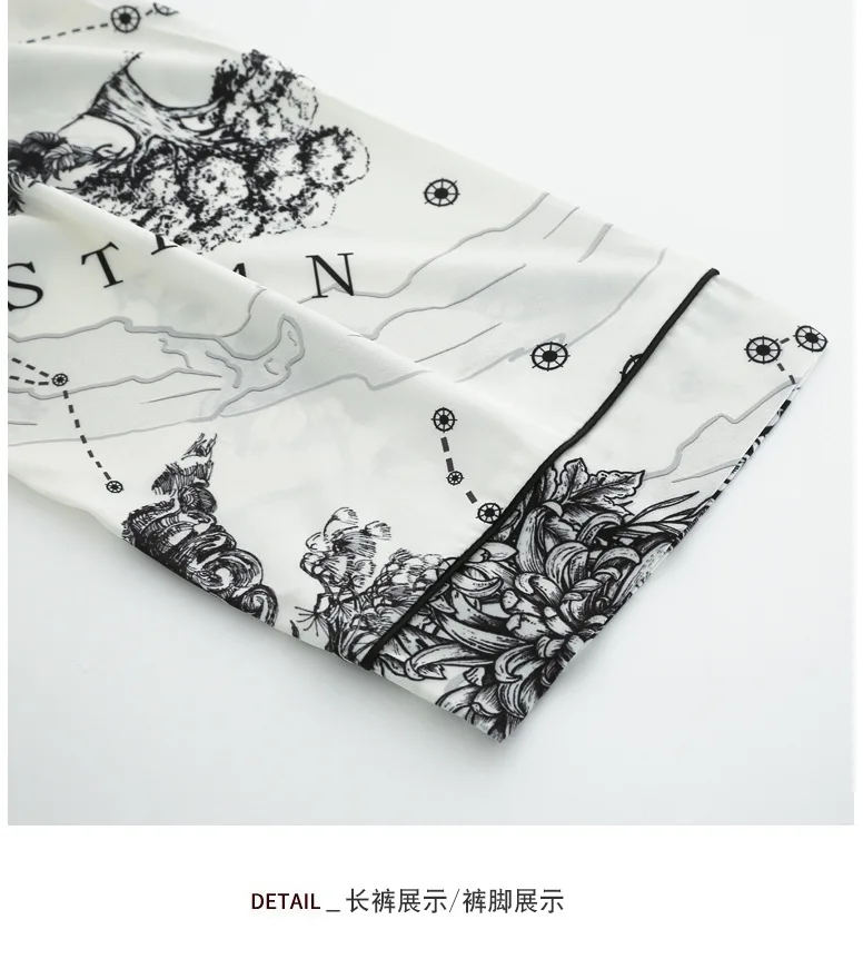 Women's Pajamas Set Turn Neck Design Luxury Cross Letter Print Sleepwear Silk Like Home Clothes XXL Large Size Nightwear