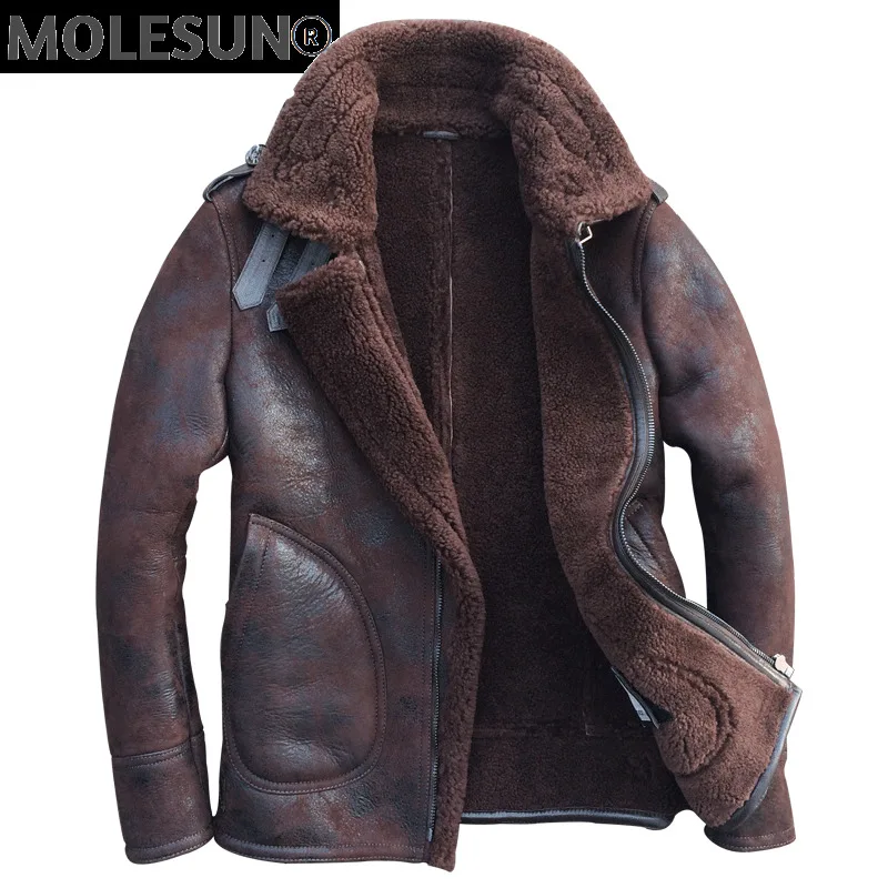 

AKOOSUN Genuine Sheepskin Leather Jacket Men Real Sheep Shearling Jackets Mens Winter Coat Removable Cap Clothes Ropa LXR779