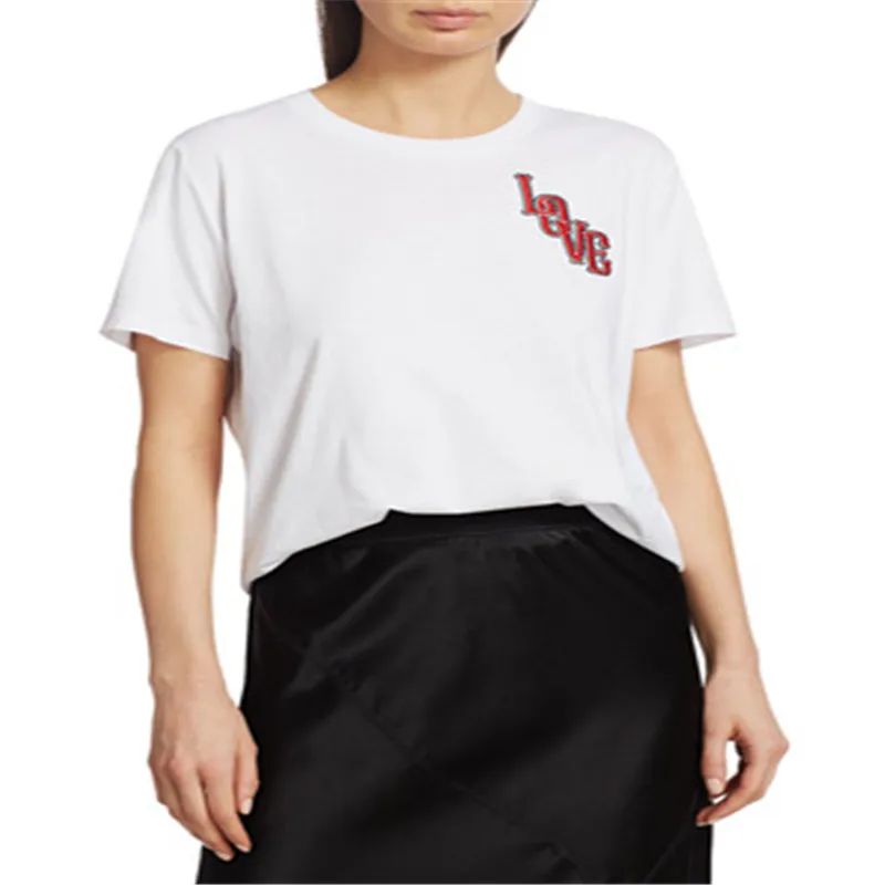 

2020 Summer French Style LOVE letter English Embroidery Short-sleeved T-shirt Cotton Round Neck Loose Wild White Top Women A0222