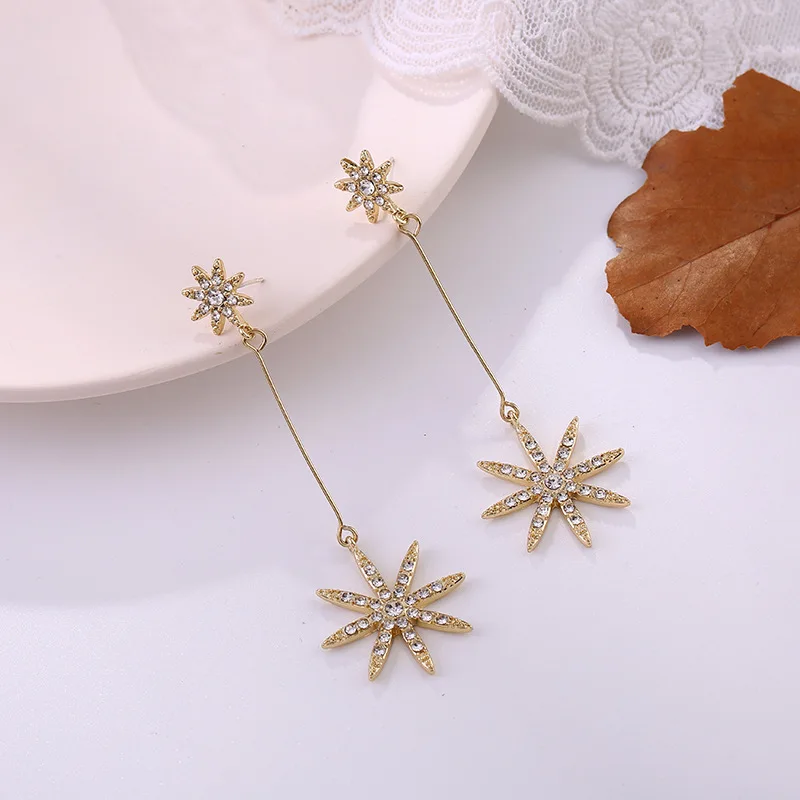 

Gold Color Long Strip Rhinestone Star Earrings for Women Simple Temperament Fashion Ear Line High Quality Wedding Brides