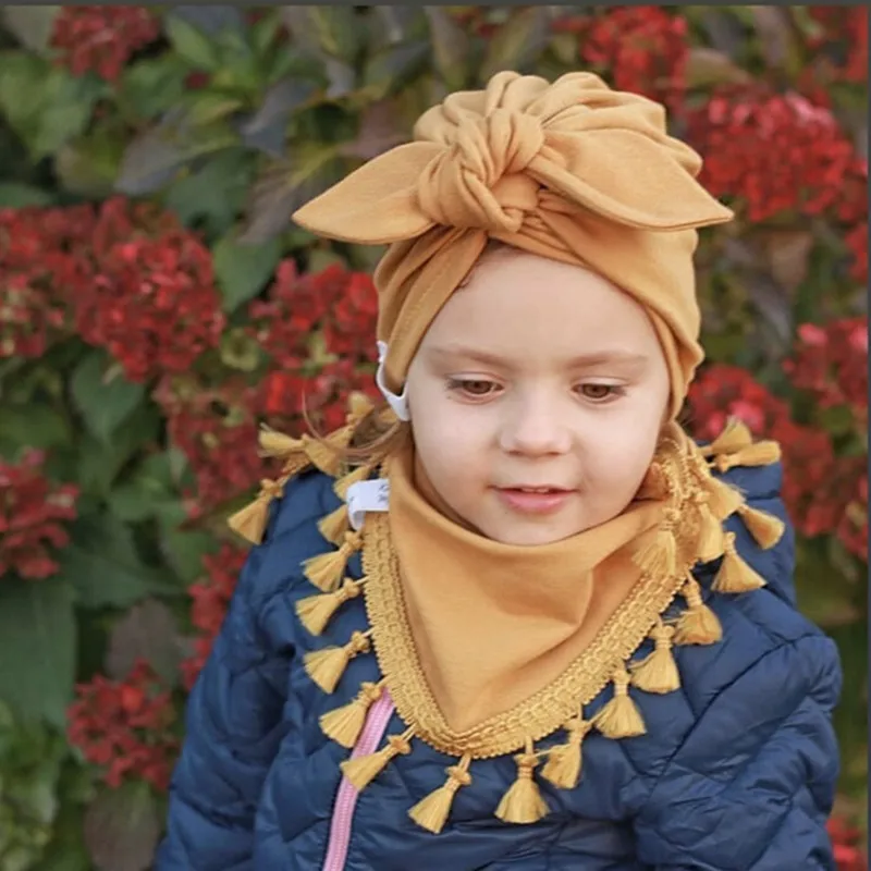 

Autumn Girls hat Scarf set Baby Girls TurbanHhat Set Children Hat Scarf-Collar Cotton Kids Hat 2 PCS Sets D1404