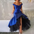 Женское вечернее платье с юбкой-годе, темно-синее фатиновое платье с открытыми плечами и пуговицами, длиной ниже колена, официальное платье для вечеринки