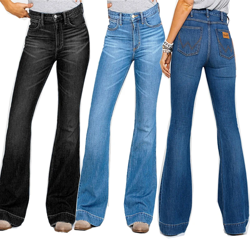 

Slim Bell Bottom Women's Plus Size Denim Pants Mid Waist Single Button Zipper Casual Trousers 2020 New Skinny Sexy Female Jeans