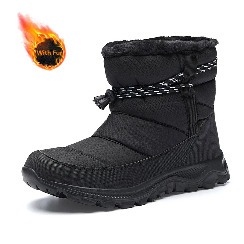 Мужские повседневные стеганые сапоги для мужчин Зимняя теплая плюшевая