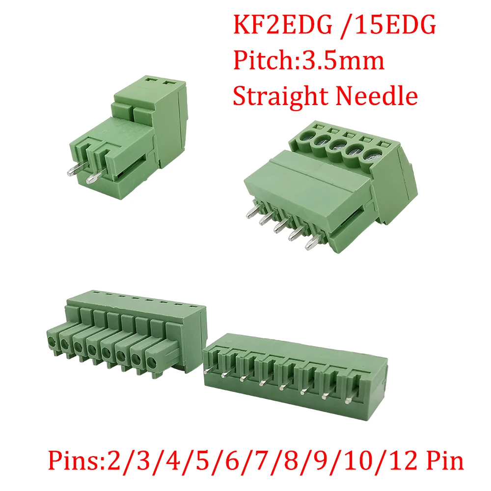 

5Pair 15EDG 3.5mm 2P-12 Pin PCB Screw Terminal Block Wire Connector Pitch 3.5mm 2-12P Straight Needle KF2EDG Plug Socket Adapter