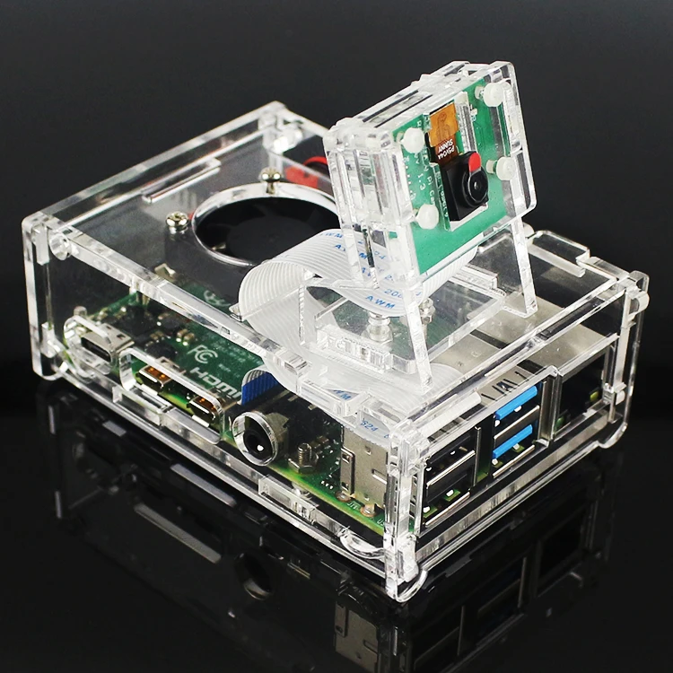 Акриловый чехол + держатель для камеры Rapberry Pi 4 Model B с охлаждающим вентилятором