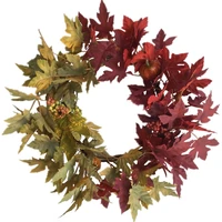 artificial maple leaves wreath fall autumn pumpkin pine cone berries garland harvest festival thanksgiving wreath for front door