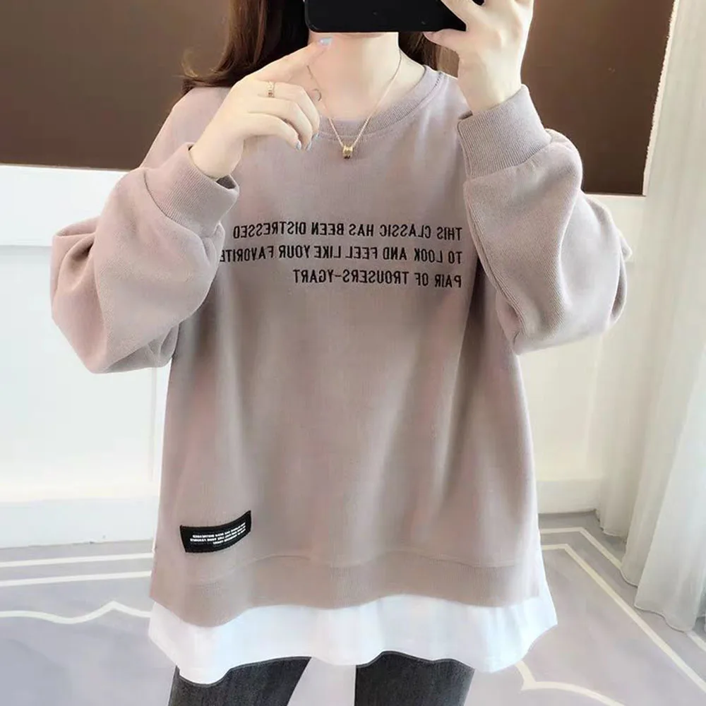 Женская толстовка с длинным рукавом круглым вырезом и надписью | одежда