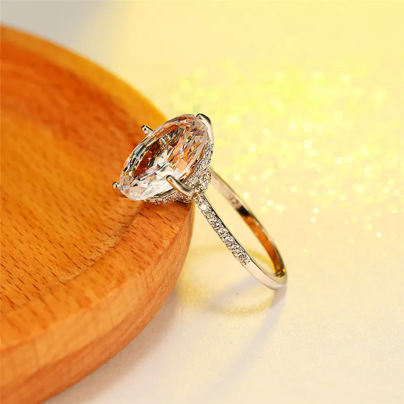 

Vintage Female White Crystal Stone Ring Luxury Gold Color Thin Wedding Rings For Women Minimalist Bridal Oval Engagement Ring