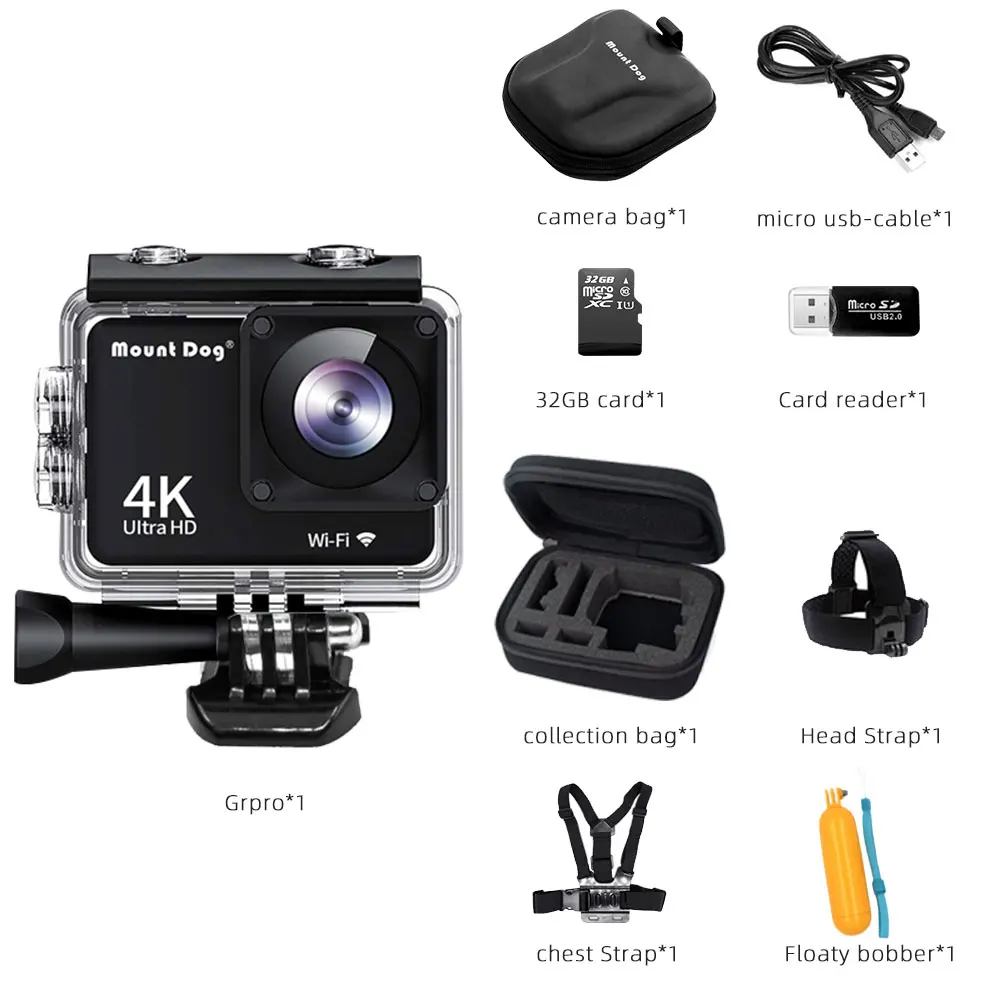 Option 1 Крепление Спортивная Экшн-камера HD 4K WiFi видео водонепроницаемый пульт дистанционного управления Спортивная видео камера 30fps аксессуары - Цвет: Option 1
