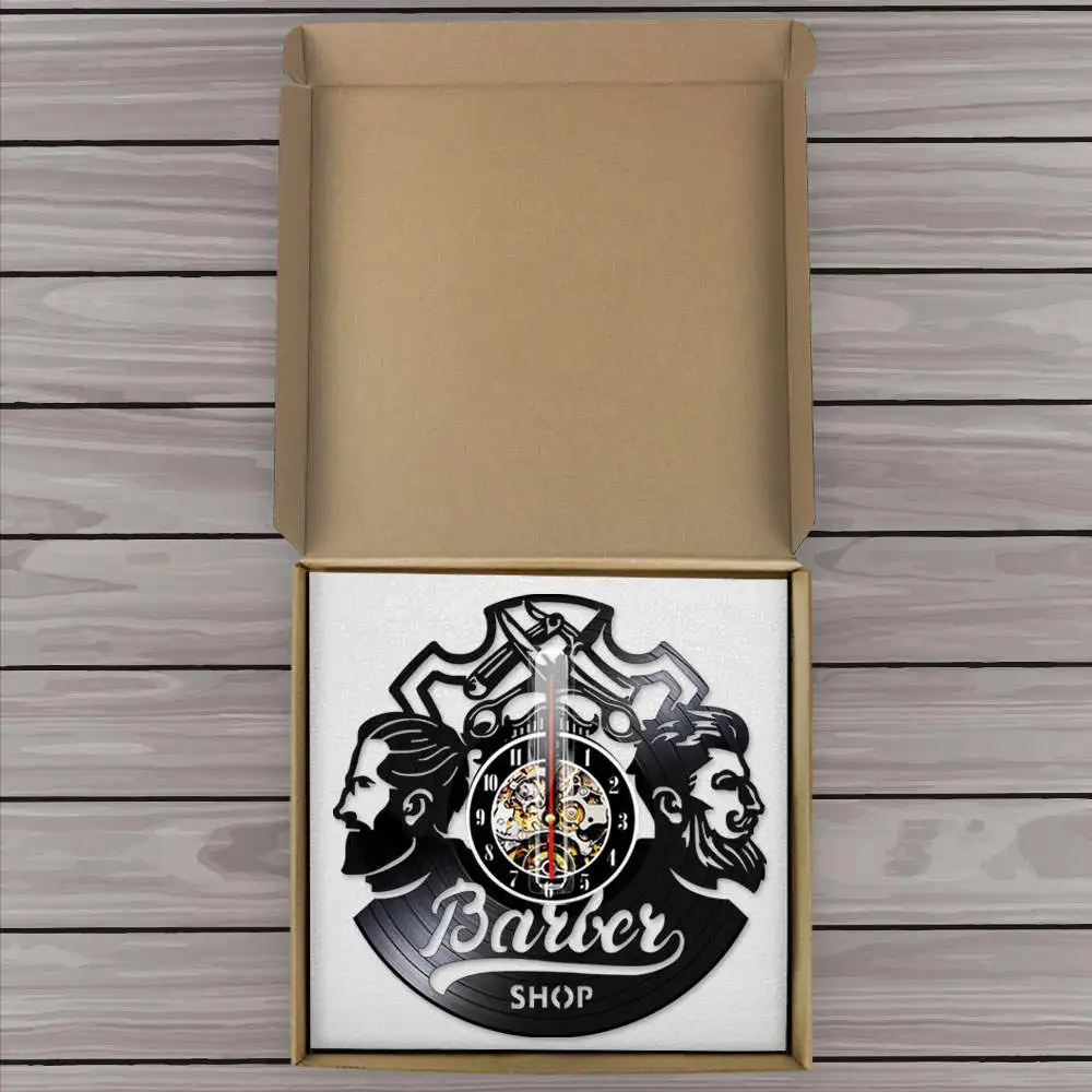 Barber Shop Logo Hair Salon Decor Vintage Vinyl Record Wall Clock Accessories Hairdresser Sign Decorative Watch | Дом и сад