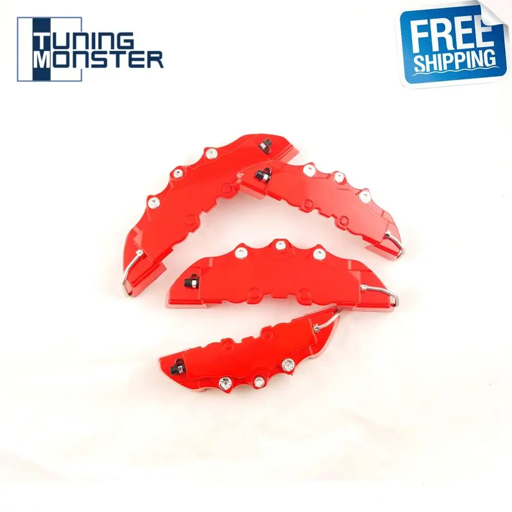 Free Shipping 4 PCS Brem Car Auto Disc Brake Caliper Cover With 3D Word Universal Kit Fit to 17 Inches 2 Medium and 2 Small Red