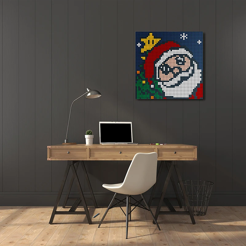 

2304pcs Pixel Mosaic Art Painting Santa Portrait Building Blocks Painted Background Indoor Decorations Diy Blocks Toys Gifts