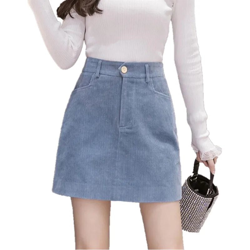 Женская Вельветовая юбка с высокой талией универсальная мини на осень и зиму 2021