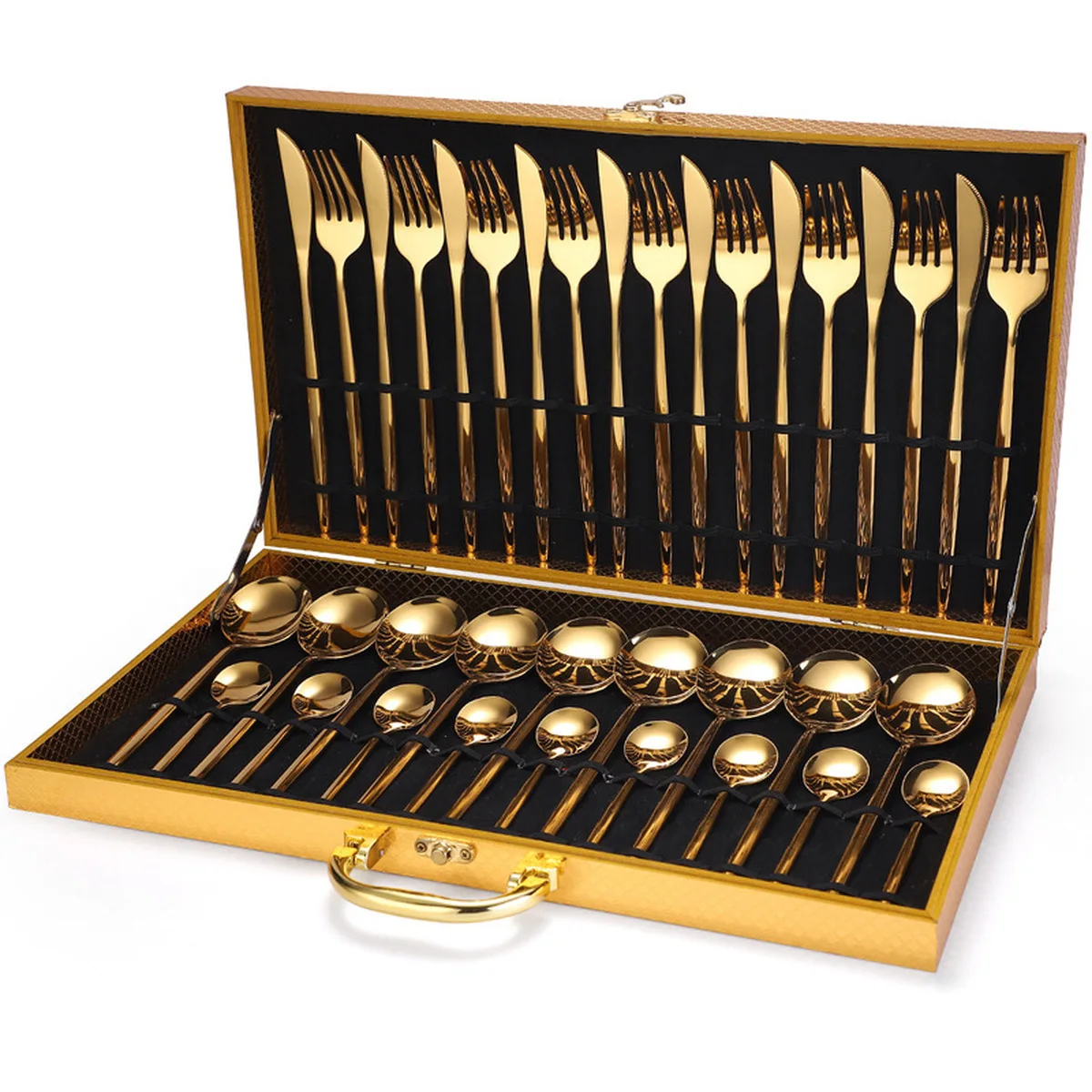 

Gold Cutlery Set Steak Knife Fork Coffee Spoon Teaspoon 24Pcs/set Stainless Steel Home Dinnerware Knife Fork Spoon Set Tableware