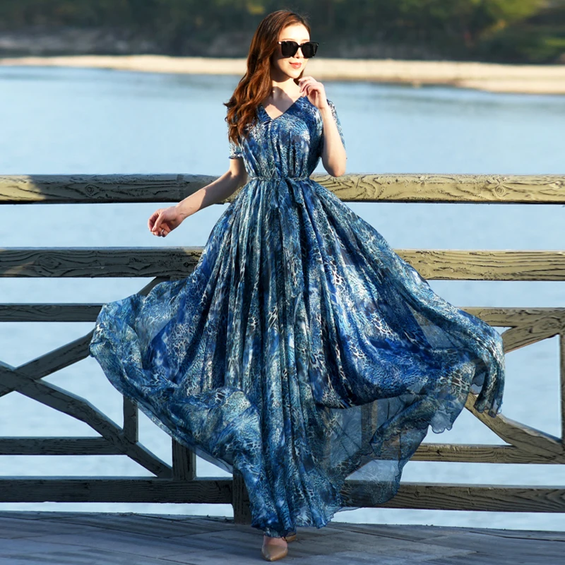 Женские весенне летние взлетно посадочной полосы большой Размеры Макси платье