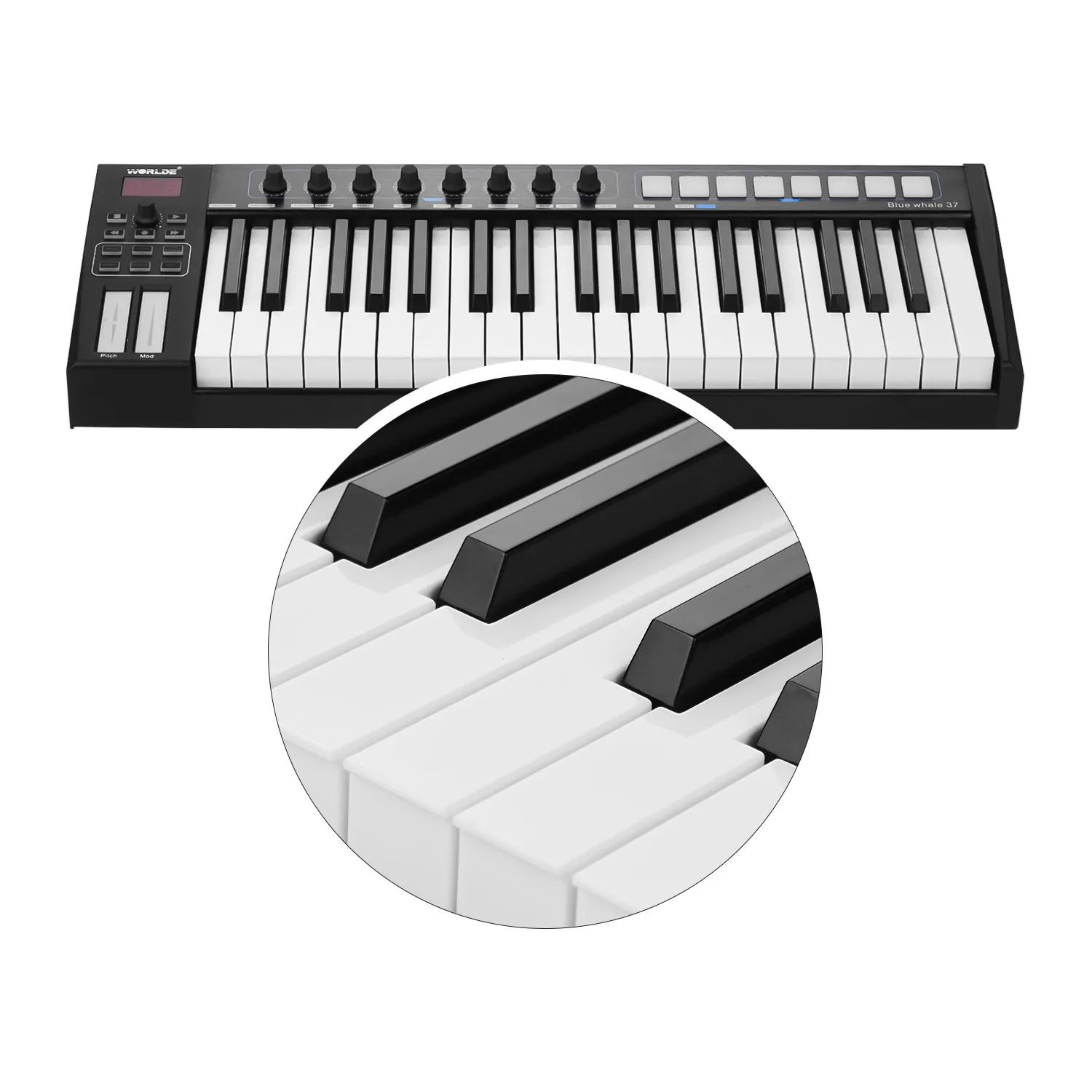 WORLDE TUNA мини ультра портативный 37 клавишный USB MIDI контроллер клавиатуры 8 RGB с