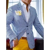 men blazer personality wild mens suit jacket fashion plaid print slim fit blazer coat male
