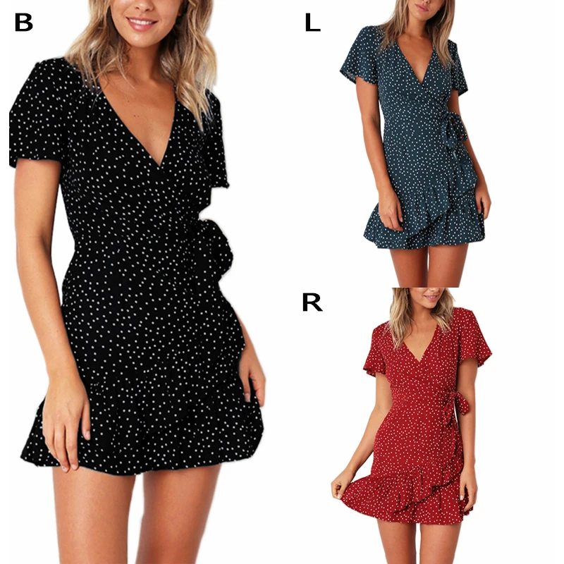 

Printed V Neck Pleated Dress Short Sleeve Swing Sundress Beach Holiday Boho Vestidos Femme Elegant Party lace up dress