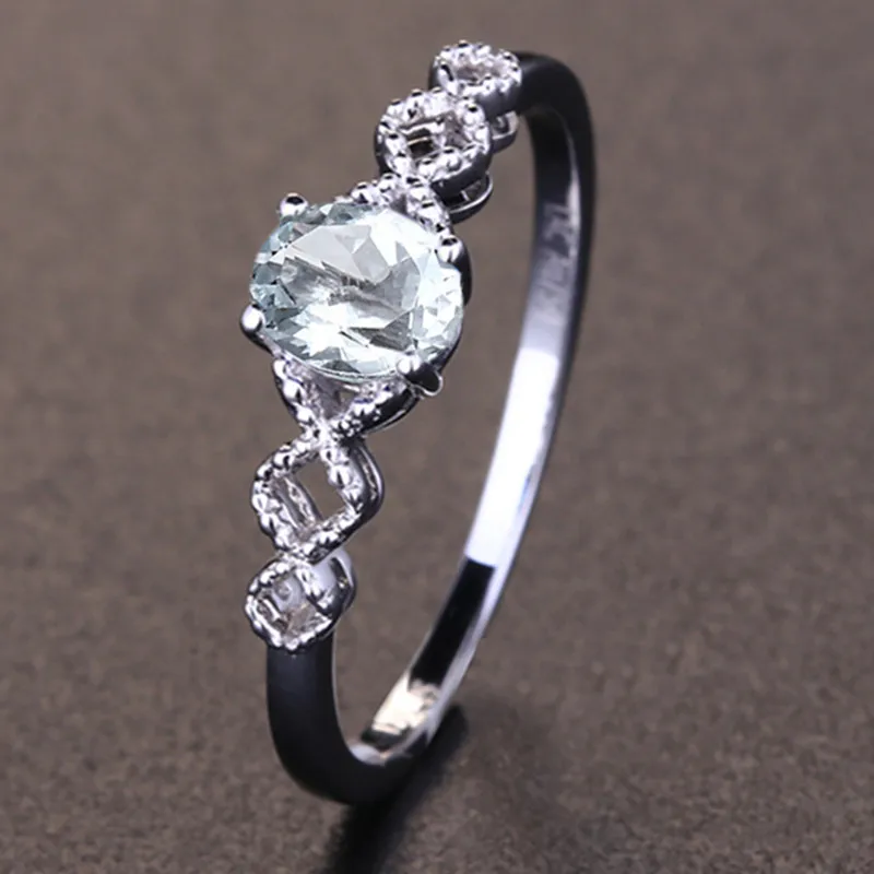 Solid 10k White Gold 5x7mm Oval Natural Aquamarine Engagment Wedding Ring for Women Fine Jewelry Classic Millgrain |