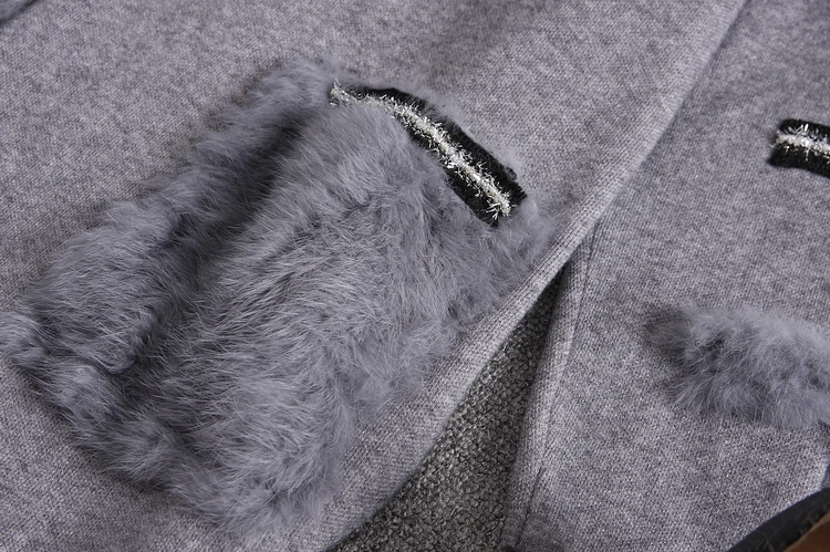 ALPHALMODA Зимний меховой свитер, платье с меховым карманом, пуловер с длинными рукавами, женское модное трикотажное платье