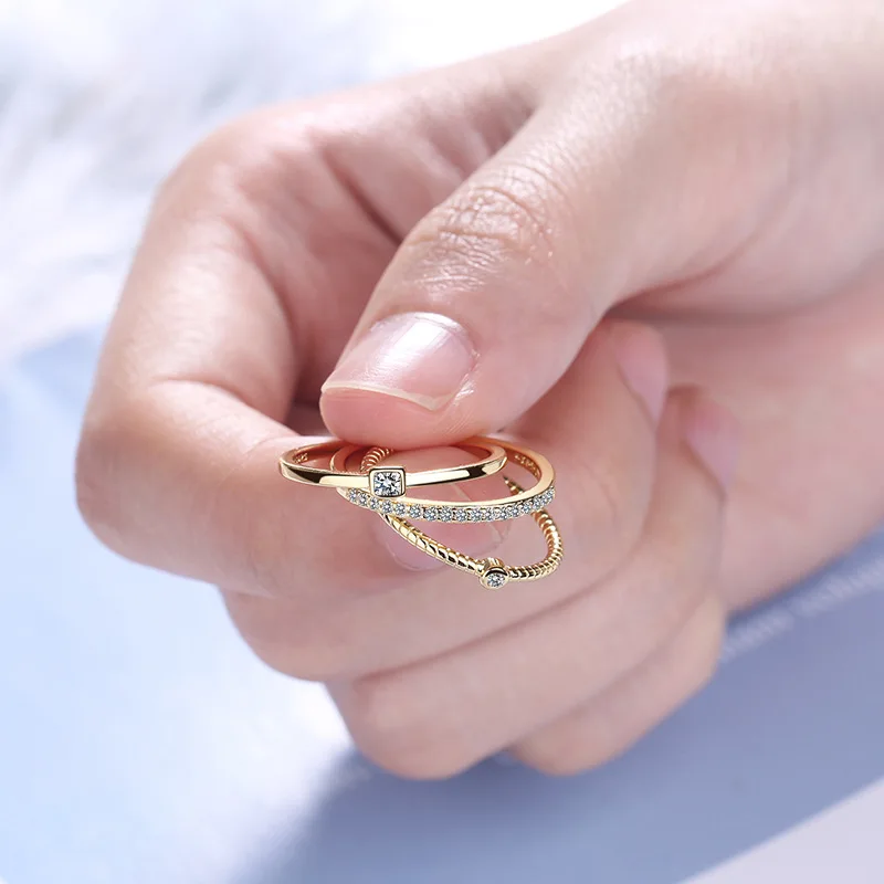 

SIPENGJEL Fashion Shiny Cubic Zircon Dainty Minimalist Simple Rings Gold 3 Sets Rings For Women Girls Jewelry 2021