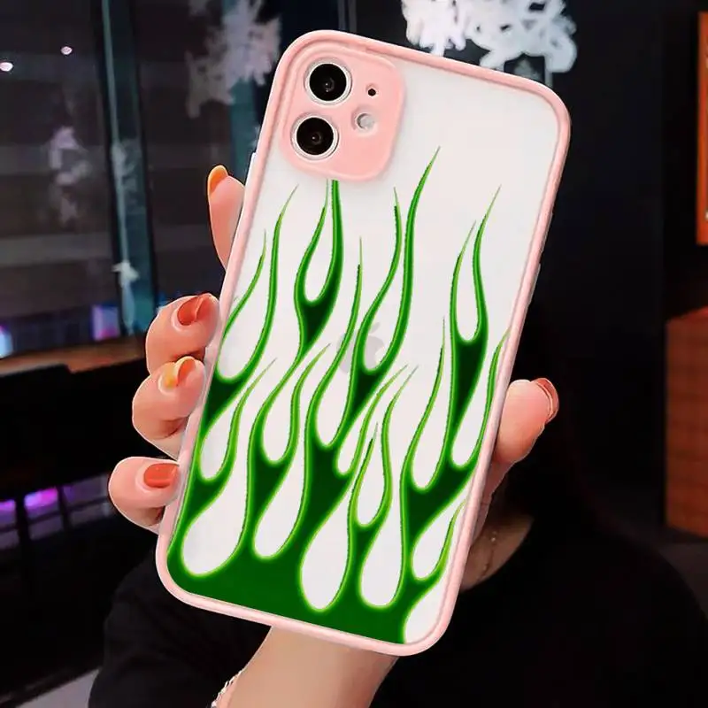 

Fashion Red Flames Fitted Phone Cases Matte transparent For Pink iPhone 12 Mini 11 Pro XR XS Max 7 8 Plus X Back Cover
